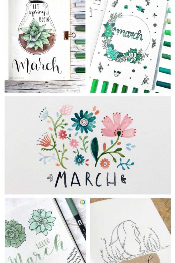 How cute are these bullet journal March cover pages?