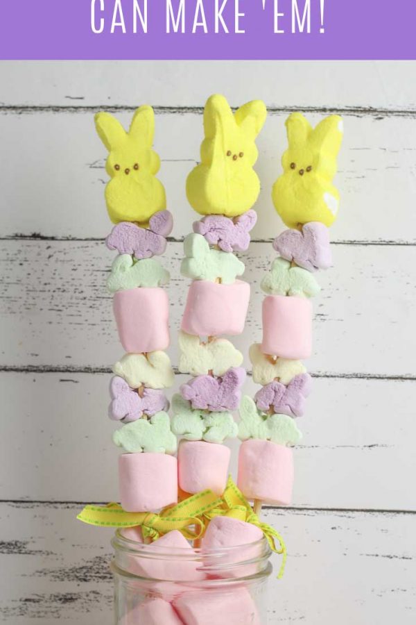 These Easter Bunny Peeps Marshmallow Kabobs are delicious, look great and are so easy to make the kids can join in the fun!