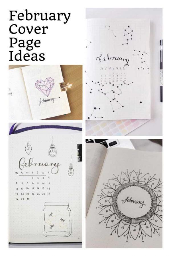 So many great February bullet journal cover page ideas to inspire!